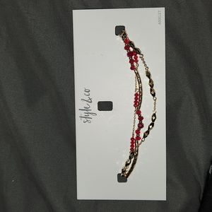 STYLE & CO Gold-Tone & Red Bead Triple-Chain Ankle Bracelet